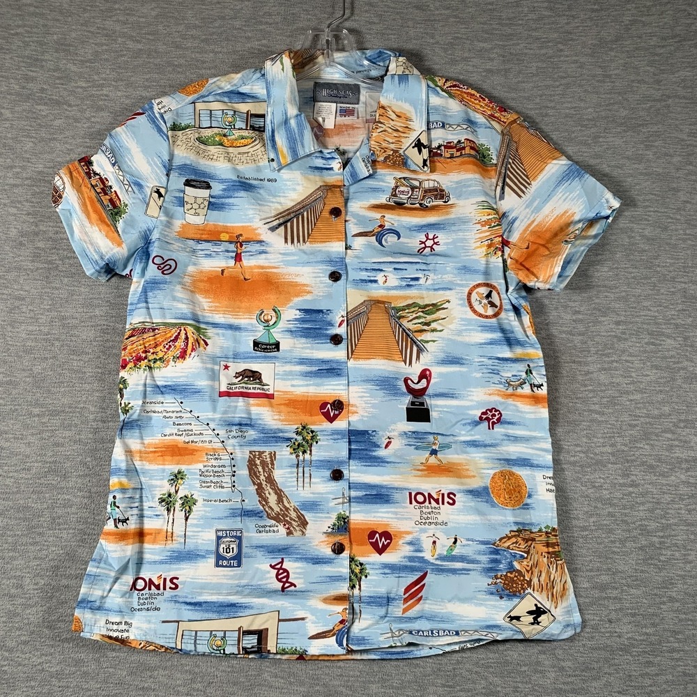 High Seas Trading Co Shirt Mens Small Multicolor Ionis Carlsbad Aloha Hawaiian